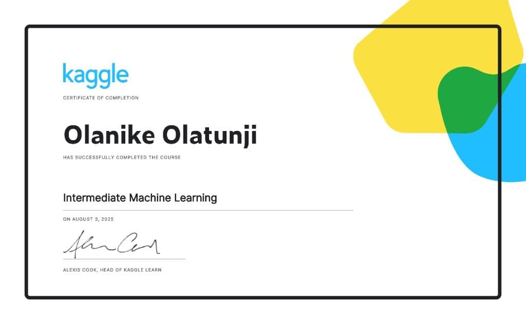 Intermediate Machine Learning certificate